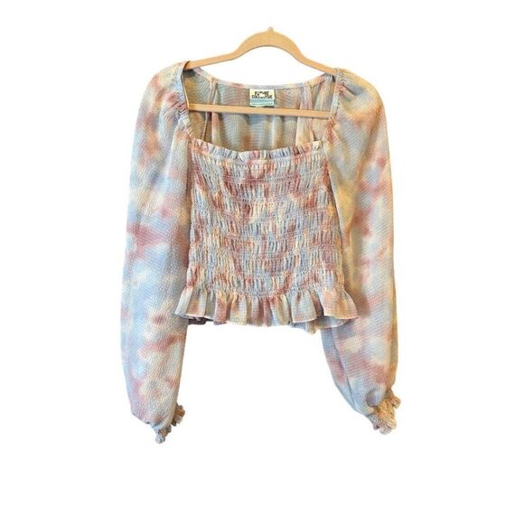 Future Collective Women's Watercolor Geometric Smocked Blouse Size Large - Picture 1 of 10